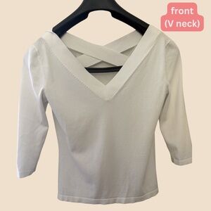 Lafayette 148 New York White Three-Quarter Sleeve Top, Size Small